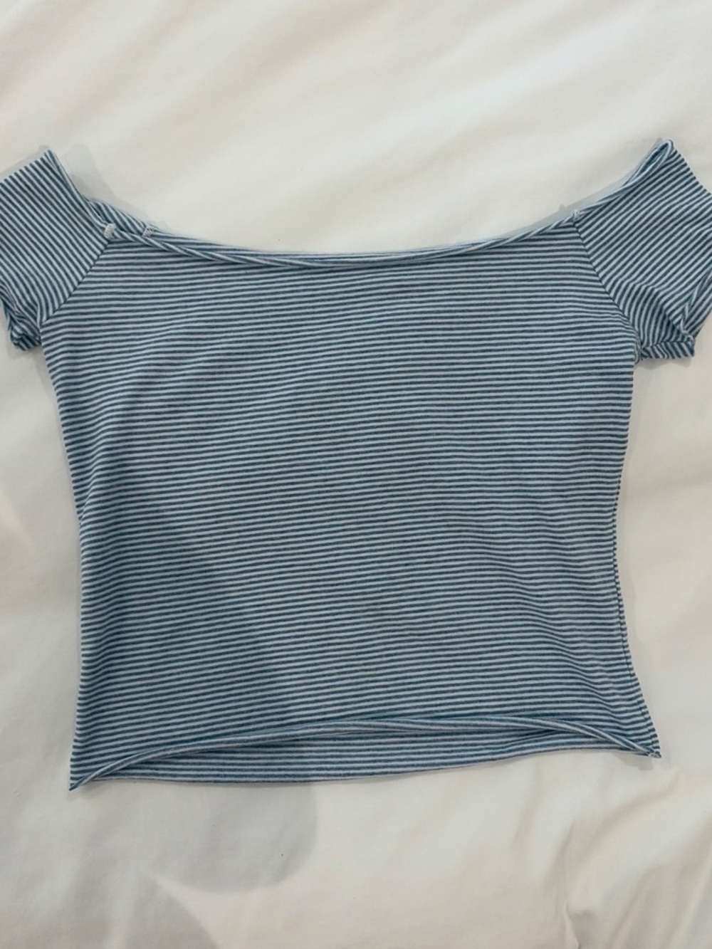 Brandy Melville Blue and White Striped Off-Shoulder Crop Top